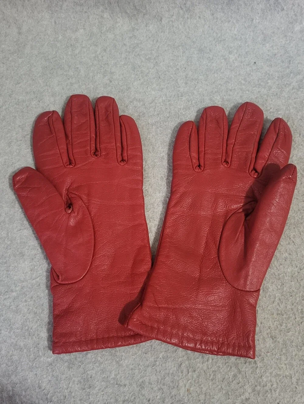 Vintage Red Leather Gloves Women's Size M Winter Driving Lined Retro MCM